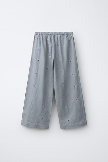PANTALON PAILLETTES AVEC COTON ET LIN - Gris / Bleu de Zara - Image 1