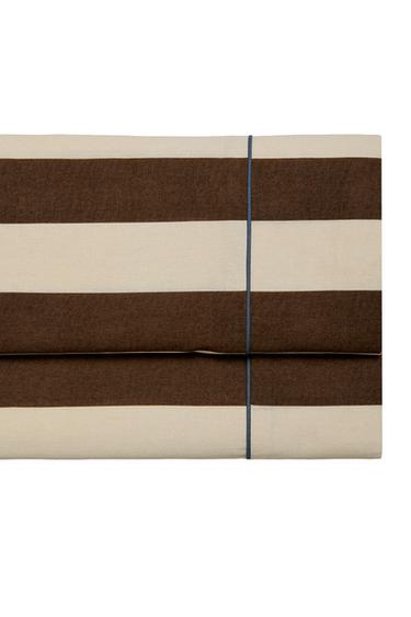 FADED STRIPED COTTON FLAT SHEET - Dark brown by Zara