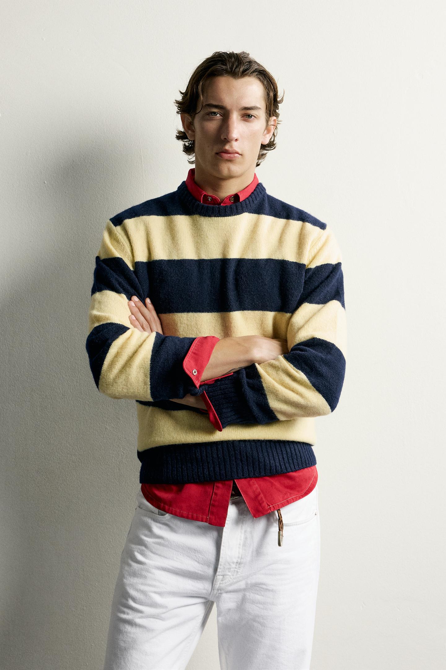 Мужской свитер Zara 100% Wool Striped, цвет: Полосатый — фото 2