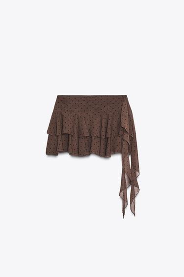 FALDA PANTALÓN VOLANTES - Negro / Marrón de Zara