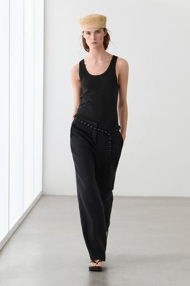Zara Sleeveless 100% cotton T-shirt - Black - Image 0