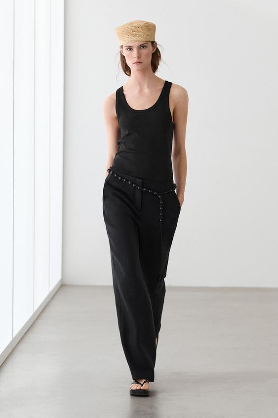 Zara Sleeveless 100% cotton T-shirt - Black - Image 0