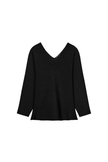 سترة محاكة بأكمام بالون - أسود الخاص بـ Zara