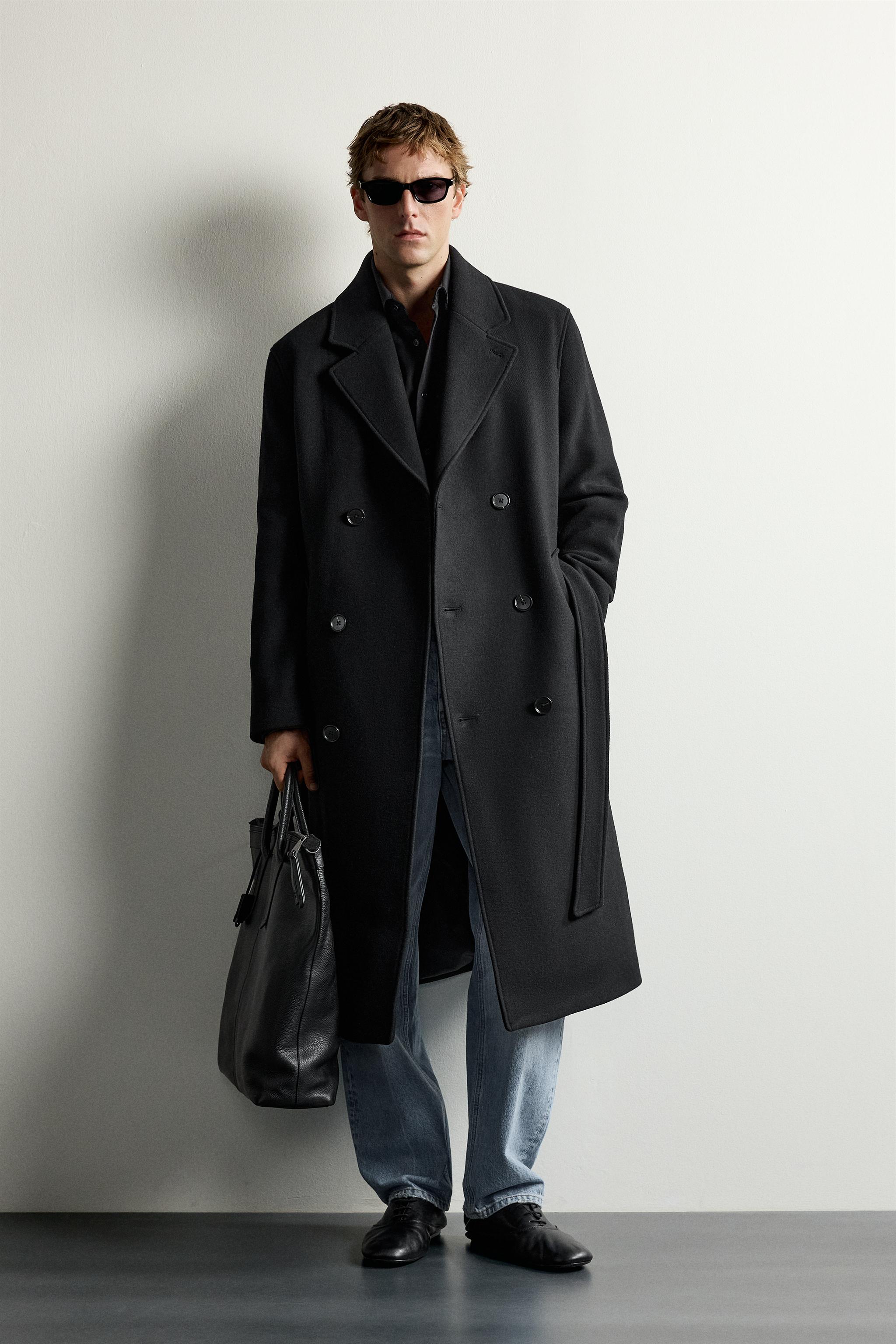 WOOL-BLEND BELTED DOUBLE-BREASTED COAT