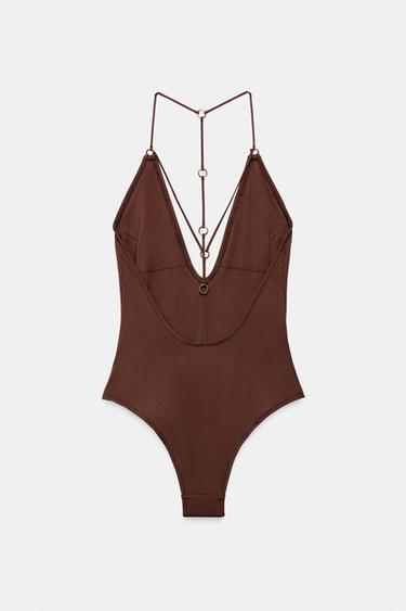 MAILLOT DE BAIN UNI À ŒILLETS - Marron de Zara - Image 3