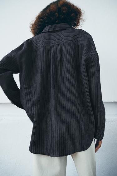STRIPED FLOWING SHIRT ZW COLLECTION - Navy blue by Zara - Image 2