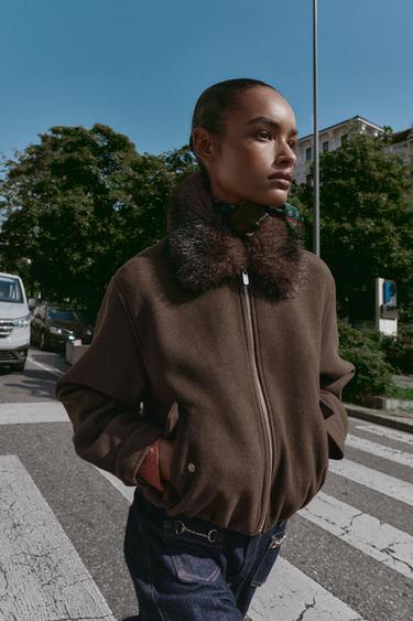 SOFT BOMBER JACKET WITH FAUX FUR COLLAR - Light brown by Zara - Image 6
