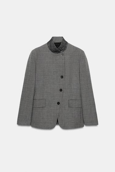 Zara TAILORED PLAID BLAZER ZW COLLECTION - Mid-gray