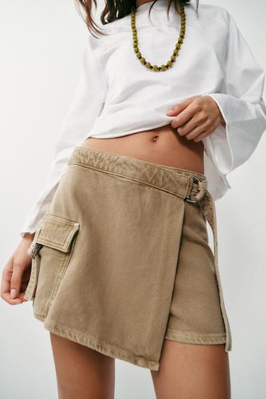 Zara WRAP CARGO SKORT - Sand