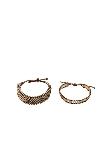 Zara PACK OF METAL KNIT BRACELETS - Golden - Image 0