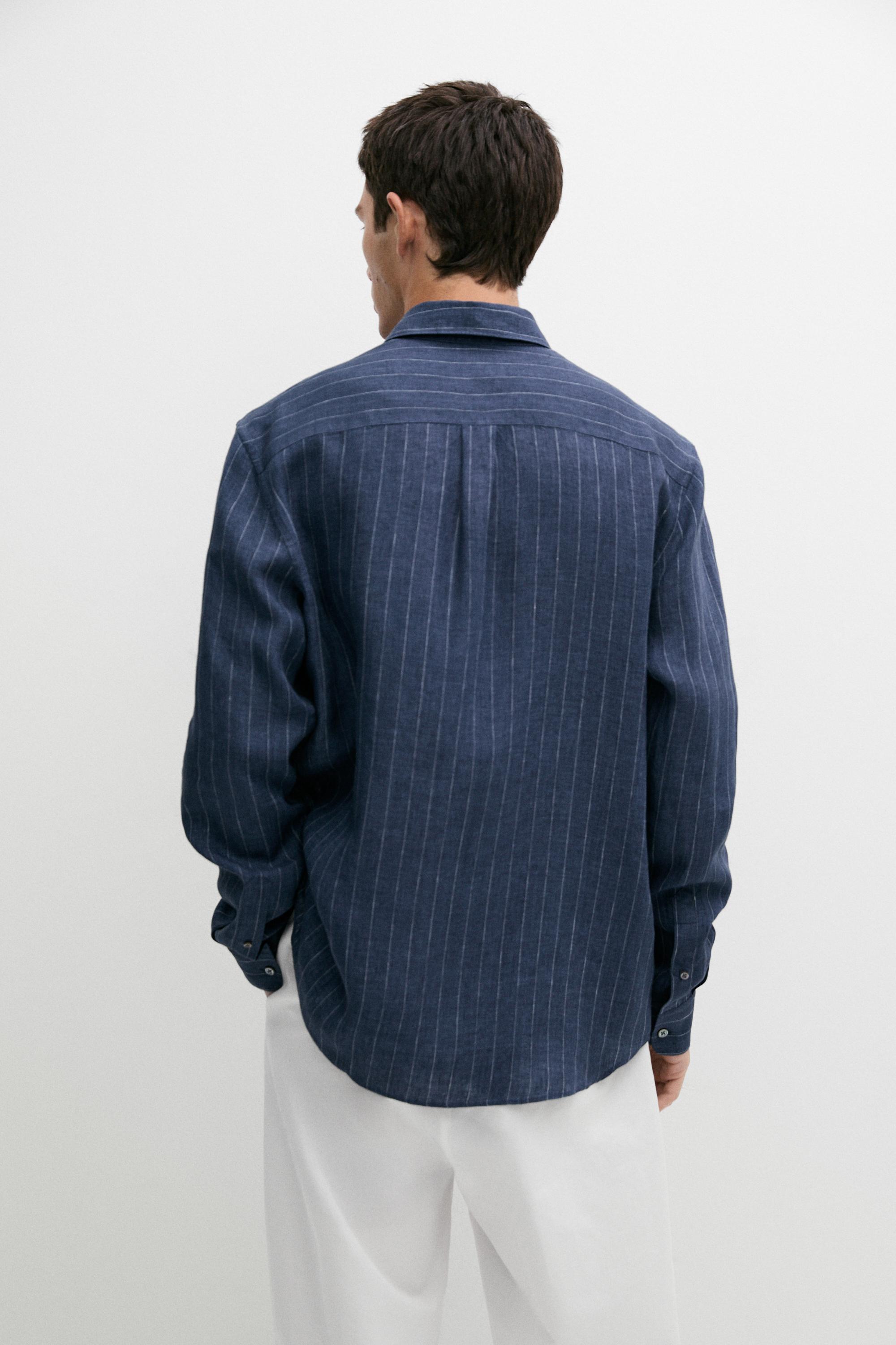 Chemise regular fit à rayures délavées 100 % lin