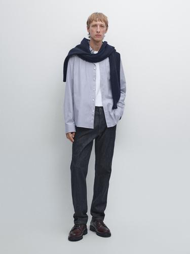 Zara Regular fit striped poplin shirt - Navy blue - Image 0