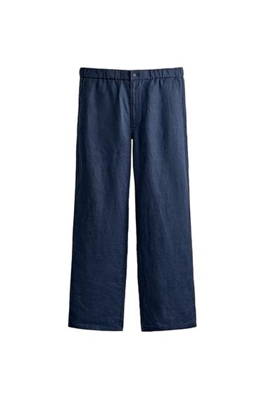 100% LINEN REGULAR FIT TROUSERS - Navy blue by Zara