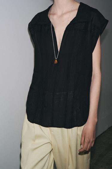 RAMIE BLEND SHIRT WITH PINTUCKS ZW COLLECTION - Black by Zara - Image 4