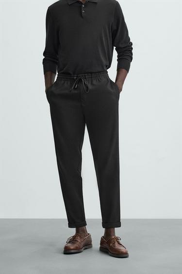 Zara EASY CARE JOGGER WAIST PANTS - Black