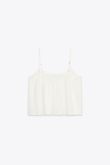 TOP EN COTON BRODÉ - Blanc cassé de Zara - Image 3