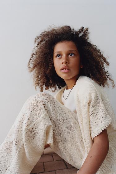 Zara STRAIGHT KNIT PANTS - Ecru