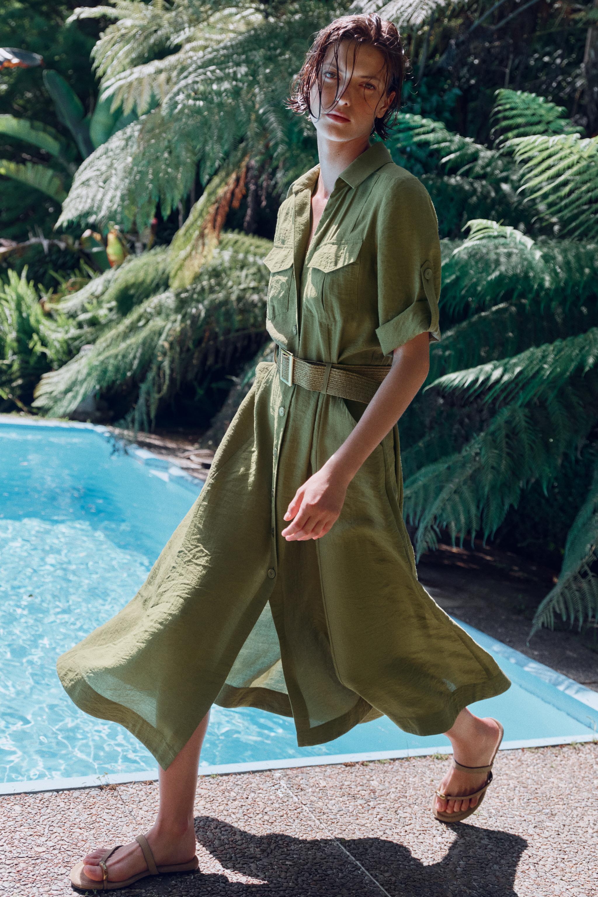 Женские платья Zara BELTED MIDI SHIRT DRESS — фото 3