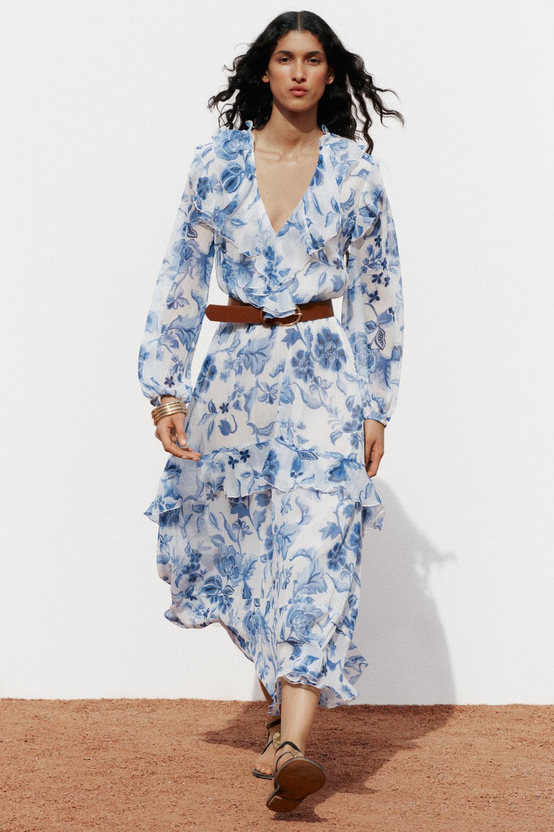 BELTED PRINTED MIDI DRESS