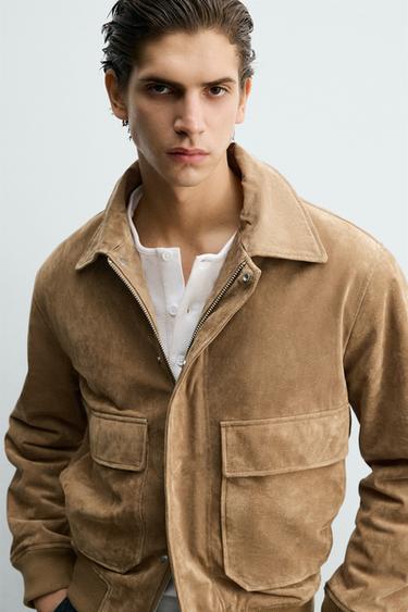 BLOUSON EN CUIR SUÉDÉ AVEC EFFET MOUTON - Beige de Zara - Image 7