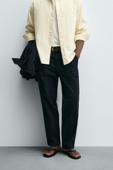 STRIPED JACQUARD TROUSERS - Navy blue by Zara - Image 1