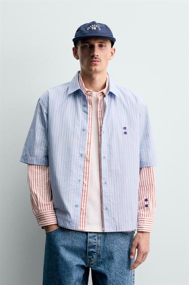 Zara STRIPED PATCH SHIRT CHAMPION ® X ZARA - Blue