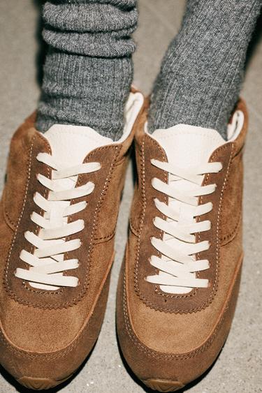 BASKETS EN CUIR CONTRASTÉES - Marron de Zara - Image 3