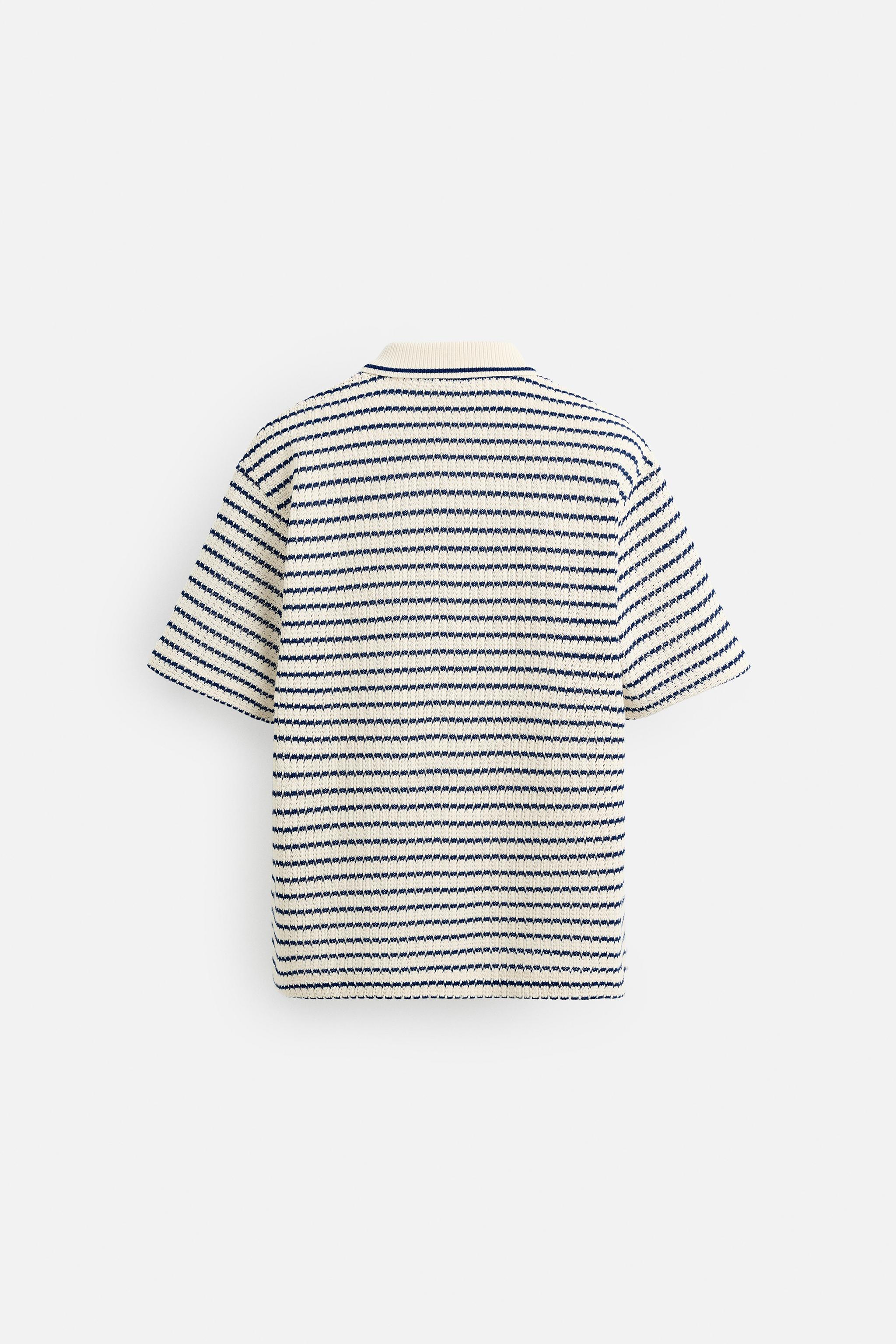 STRIPED JACQUARD POLO - Ecru / Navy | ZARA Canada