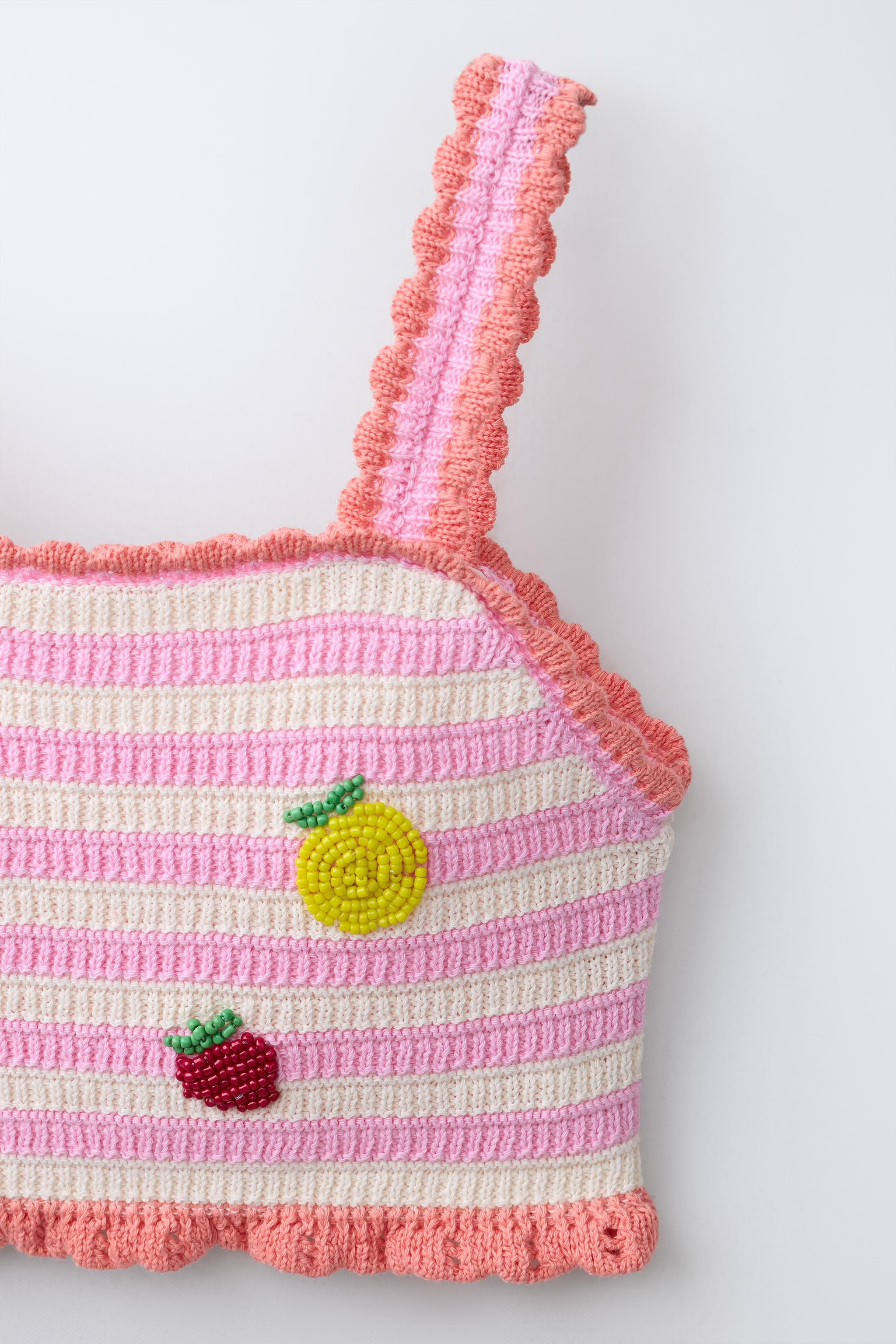 6-14 YEARS/ FRUIT & STRIPE CROCHET KNIT TOP PAREO SET