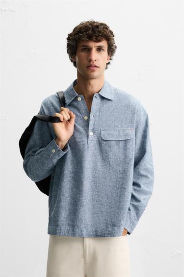LINEN/COTTON POLO SHIRT - Blue by Zara - Image 1