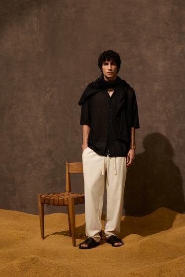 COTTON-LINEN RELAXED FIT TROUSERS - Light beige by Zara - Image 0