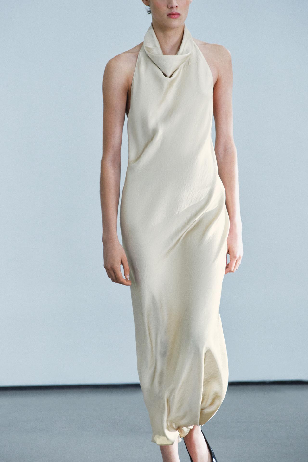 ZW COLLECTION HALTER SATIN MIDI DRESS — Ecru