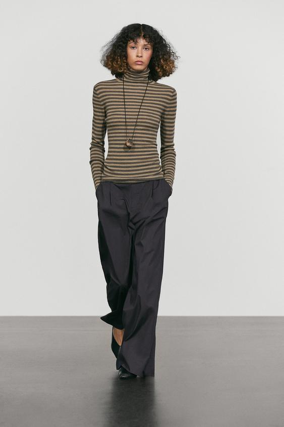 Zara Striped turtleneck knit sweater - Black gold - Image 0