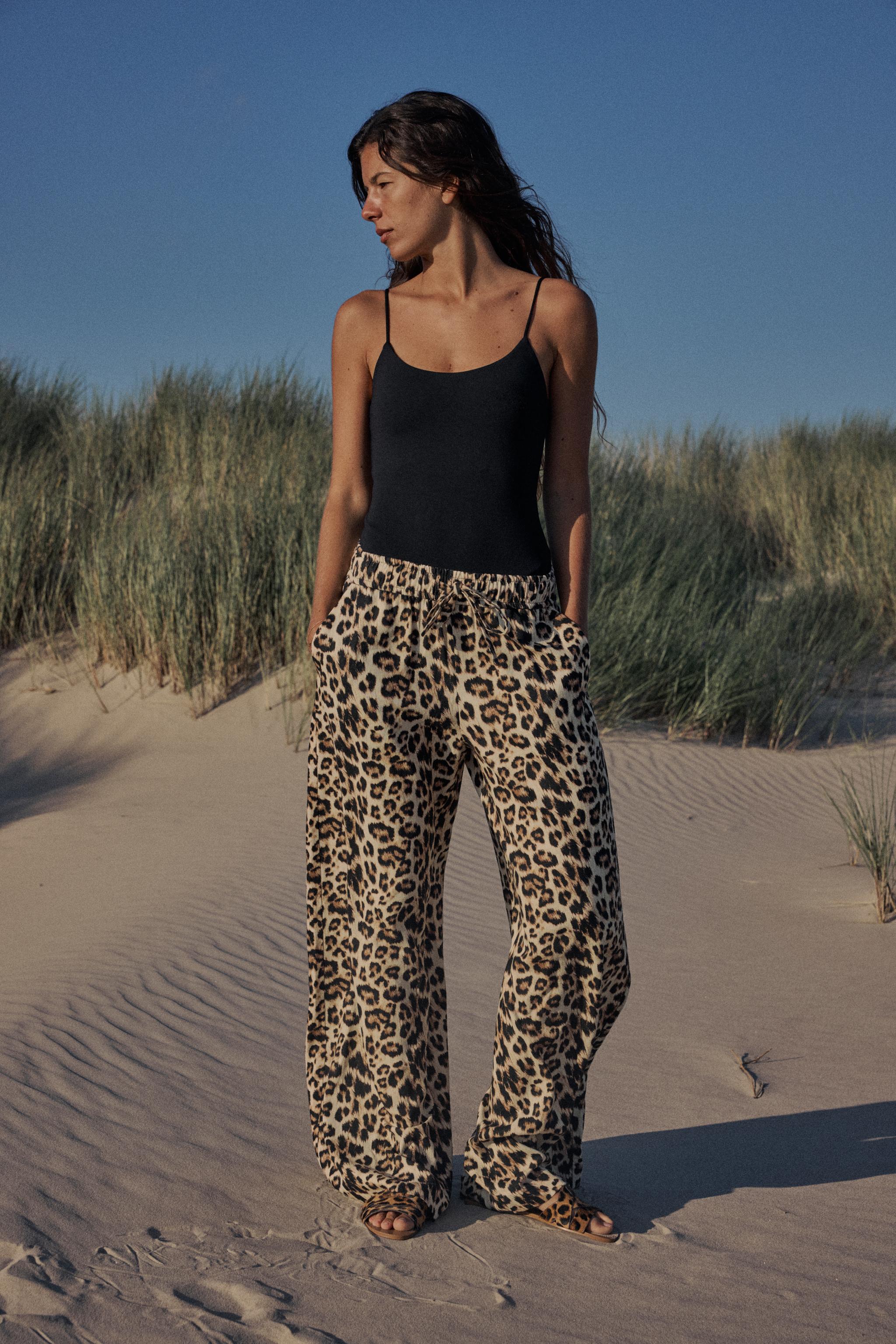 LINEN BLEND ANIMAL PRINT WIDE LEG TROUSERS Leopard ZARA United Kingdom