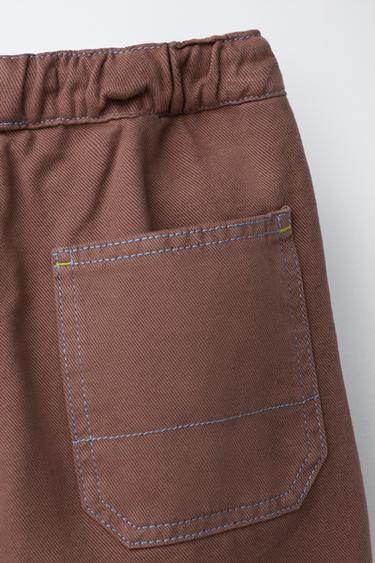 BALLOON TROUSERS WITH TOPSTITCHING - Brown by Zara - Image 3