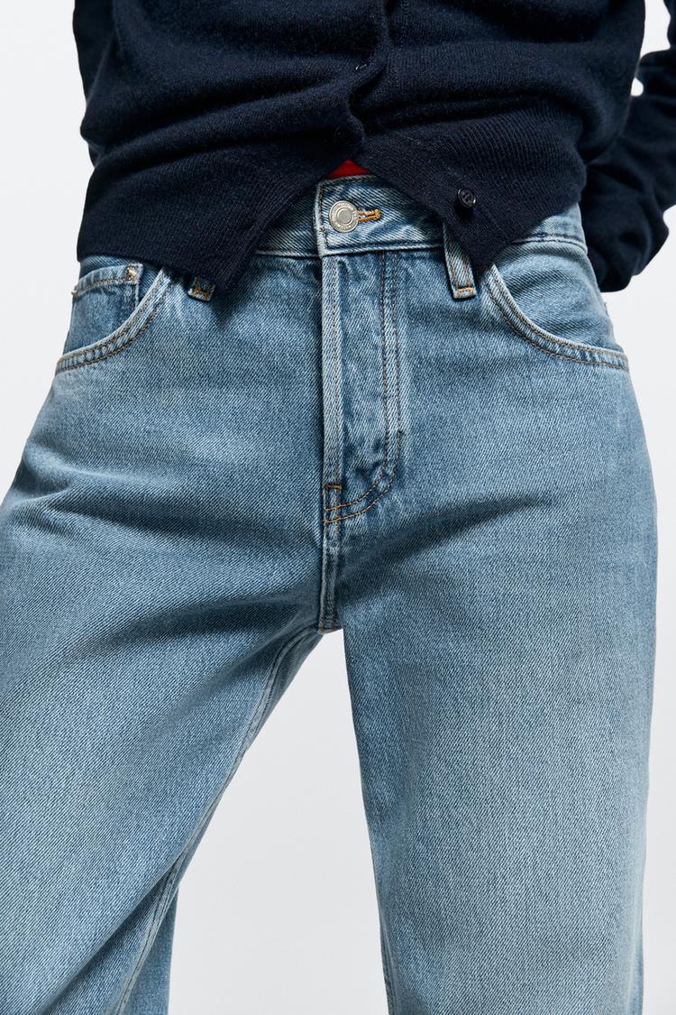Mid-waist straight-leg jeans — Mid-blue