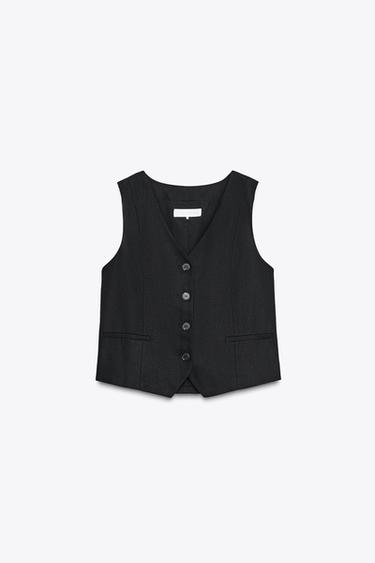 LINEN BLEND TAILORED WAISTCOAT - Black by Zara