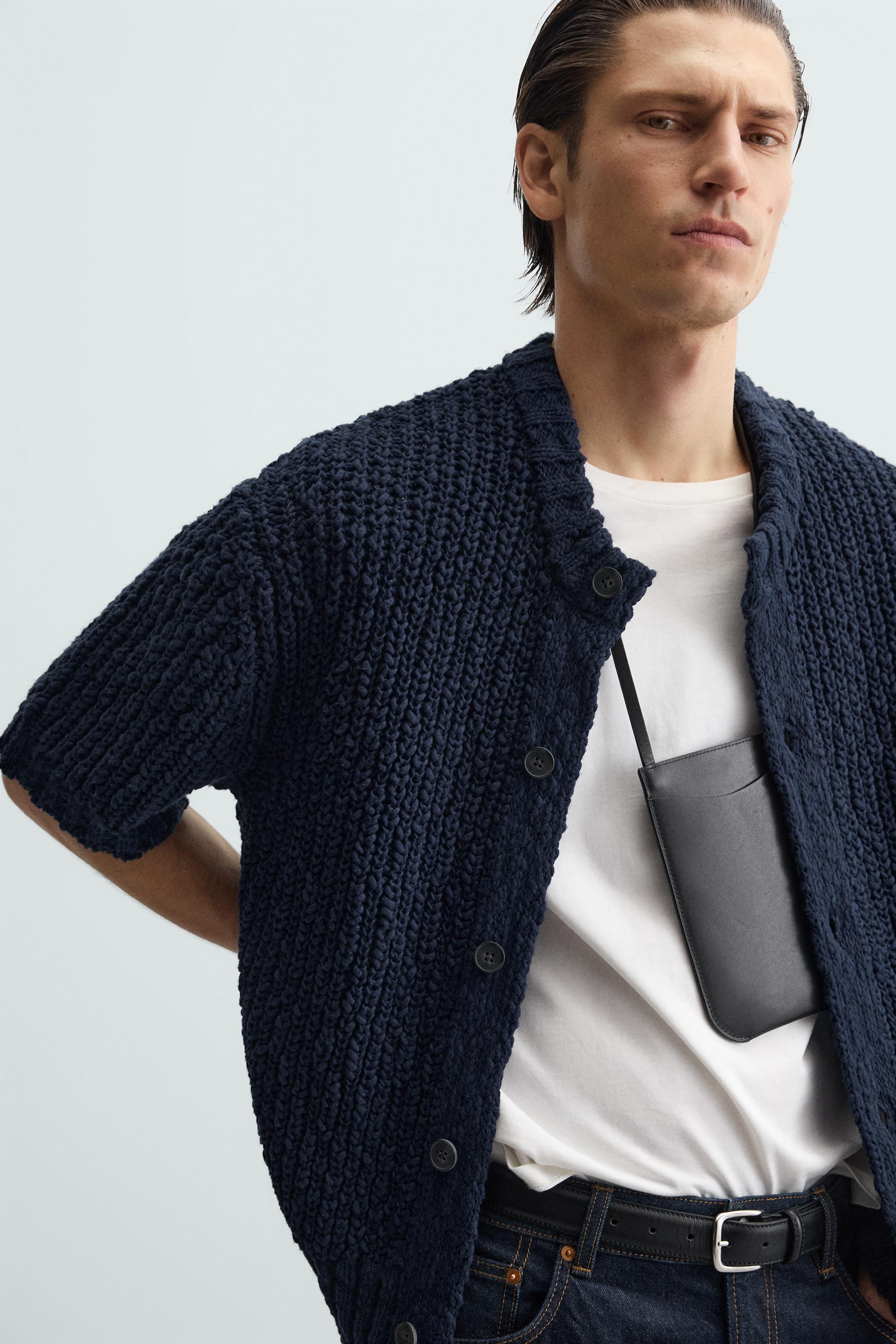 TEXTURED COTTON CARDIGAN - Navy blue | ZARA South Africa