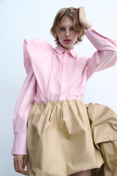 ZW COLLECTION POPLIN SHIRT WITH VOLUME SHOULDER - Pastel pink by Zara