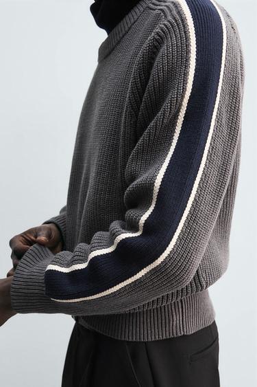 COLOUR BLOCK STRIPED SWEATER - Grey by Zara - Image 5