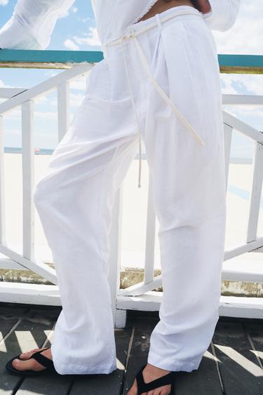 Zara ZW COLLECTION LINEN PANTS - White
