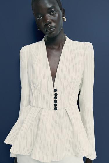 BLAZER RAYAS PEPLUM - Crudo / Marrón de Zara