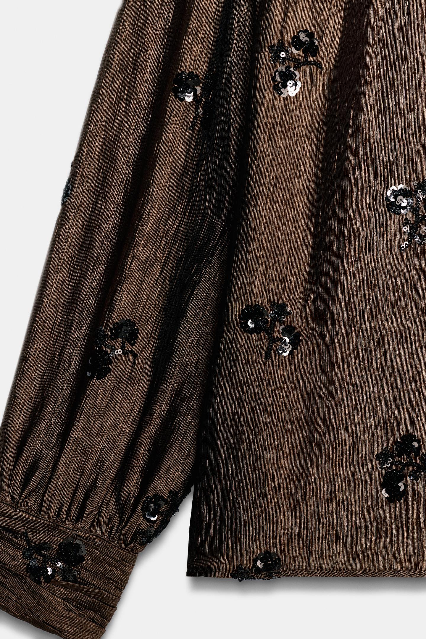 Женская блузка Zara Sequin Floral, цвет: Коричневый — фото 8