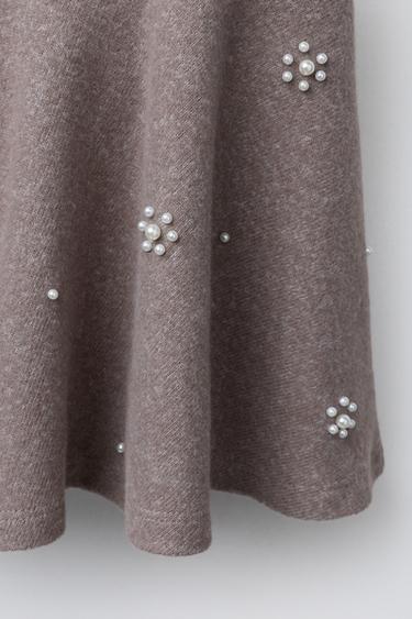 SOFT TOUCH FAUX PEARL SKIRT - camel by Zara - Image 3