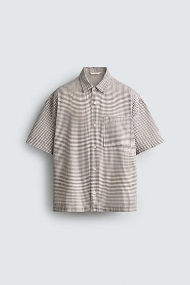 テキスト＆チェック柄リラックスフィットシャツブルーZaraのテキスト＆チェック柄リラックスフィットシャツ - ブルー 