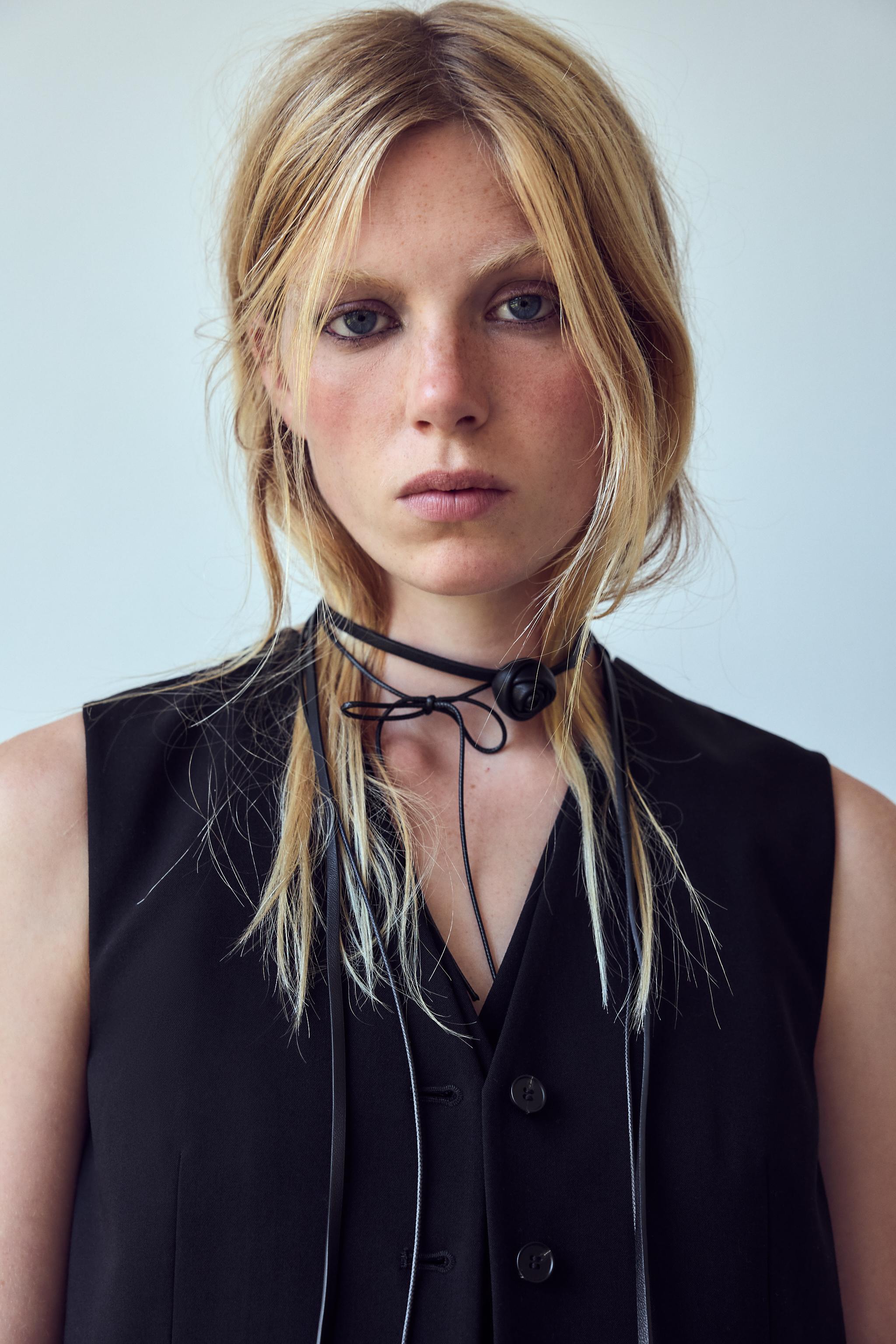 FLORAL DOUBLE CHOKER LEATHER NECKLACE - Black | ZARA United States