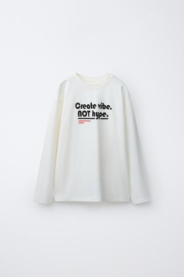 Zara TEXT T-SHIRT - Oyster-white