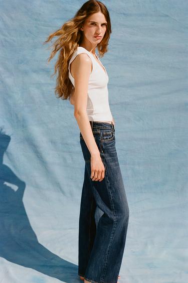 JEAN TRF À JAMBES LARGES TAILLE BASSE - Bleu marine de Zara - Image 1