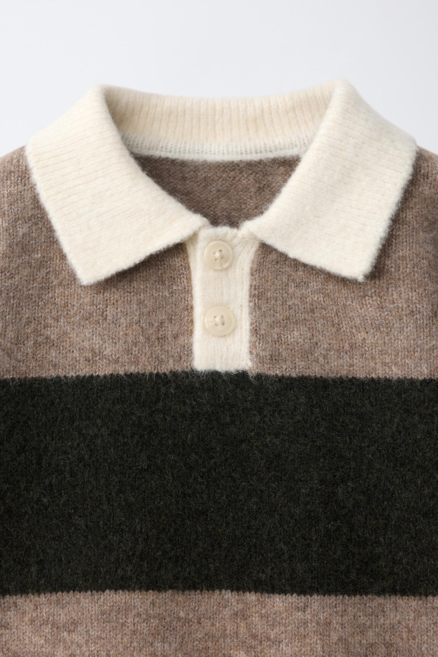 Детское поло Zara Soft Touch Striped Knit Polo, цвет: Коричневый / Зелёный — фото 3