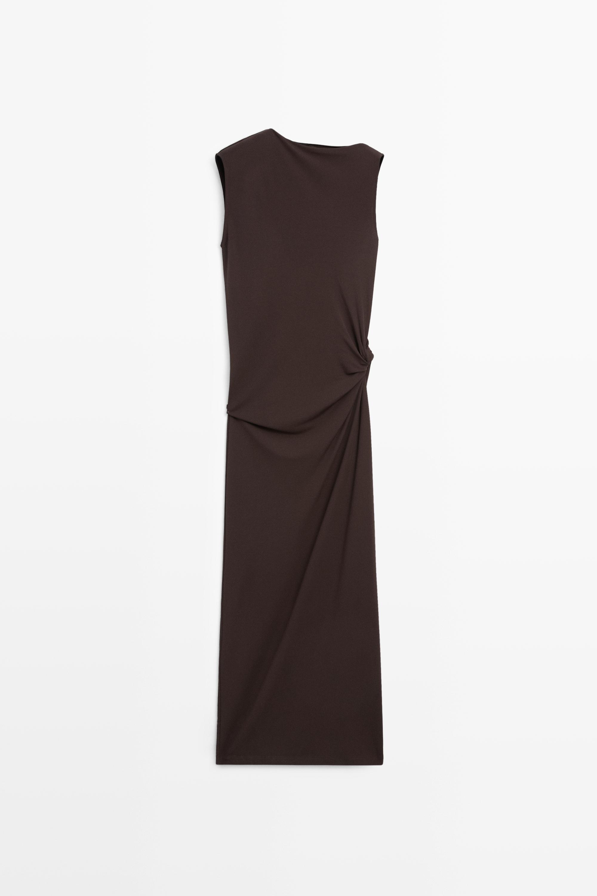 Asymmetric ruched midi dress
